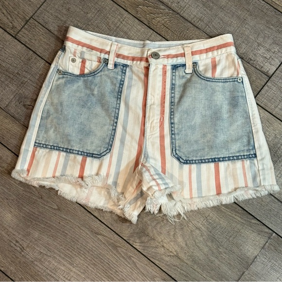 American Eagle Carnival Stripe Jean Shorts Size 0 - Picture 1 of 11